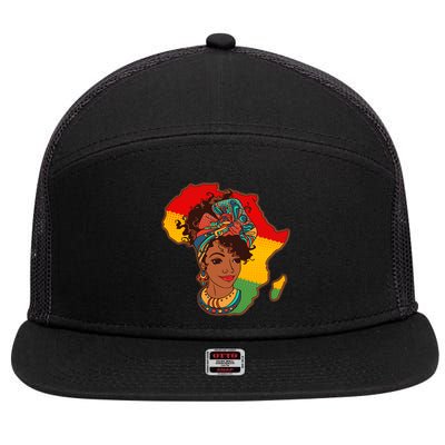 Proud African American Woman Head Wrap 7 Panel Mesh Trucker Snapback Hat