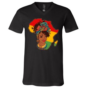 Proud African American Woman Head Wrap V-Neck T-Shirt