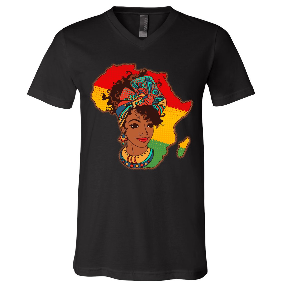 Proud African American Woman Head Wrap V-Neck T-Shirt