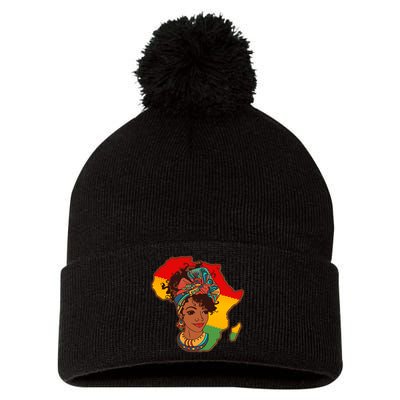Proud African American Woman Head Wrap Pom Pom 12in Knit Beanie