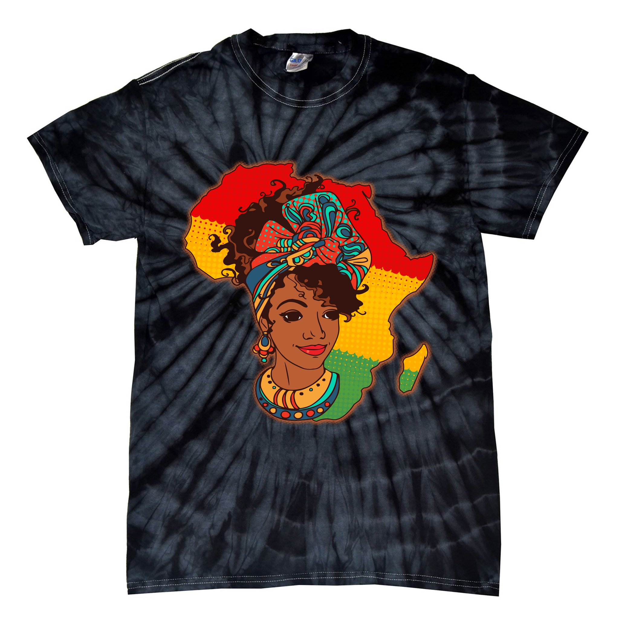Proud African American Woman Head Wrap Tie-Dye T-Shirt