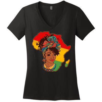 Proud African American Woman Head Wrap Women's V-Neck T-Shirt