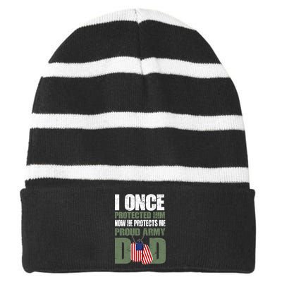 Proud Army Dad Of An American Soldier Striped Beanie with Solid Band