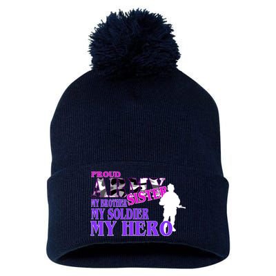 Proud Army Sister My Brother Soldier Hero Pom Pom 12in Knit Beanie