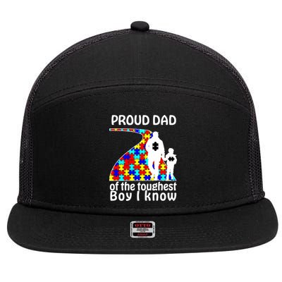 Proud Autism Dad Of The Toughest Boy I Know 7 Panel Mesh Trucker Snapback Hat