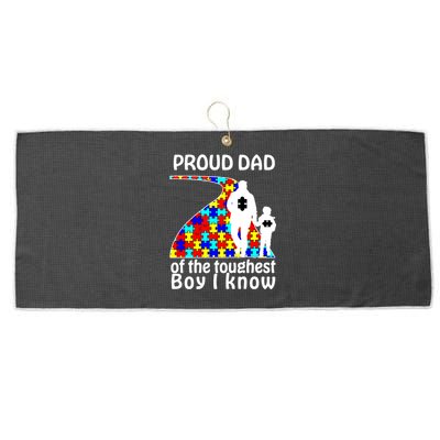 Proud Autism Dad Of The Toughest Boy I Know Large Microfiber Waffle Golf Towel