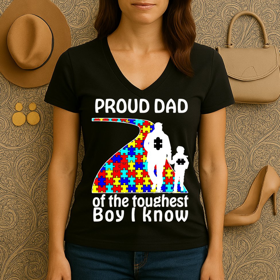 Proud Autism Dad Of The Toughest Boy I Know Women's V-Neck T-Shirt