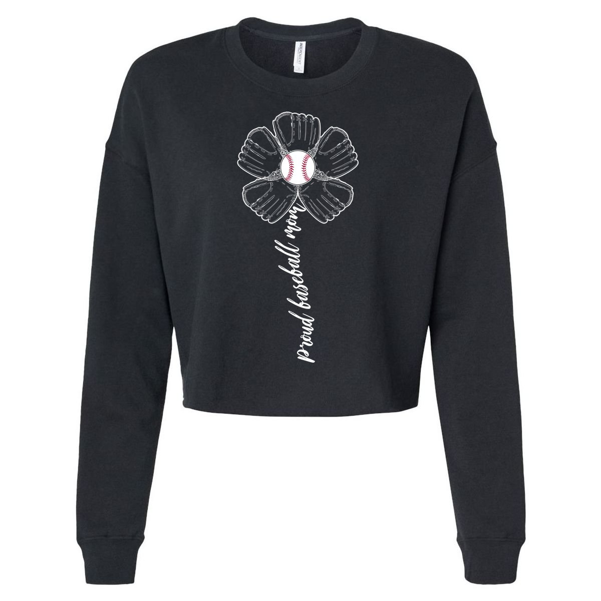 Proud Baseball Mom Flower Cropped Pullover Crew