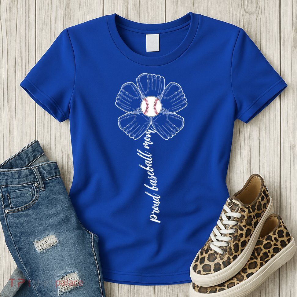 Proud Baseball Mom Flower Womens T-Shirt