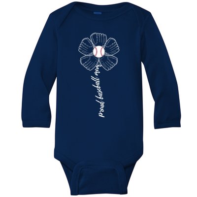 Proud Baseball Mom Flower Baby Long Sleeve Bodysuit