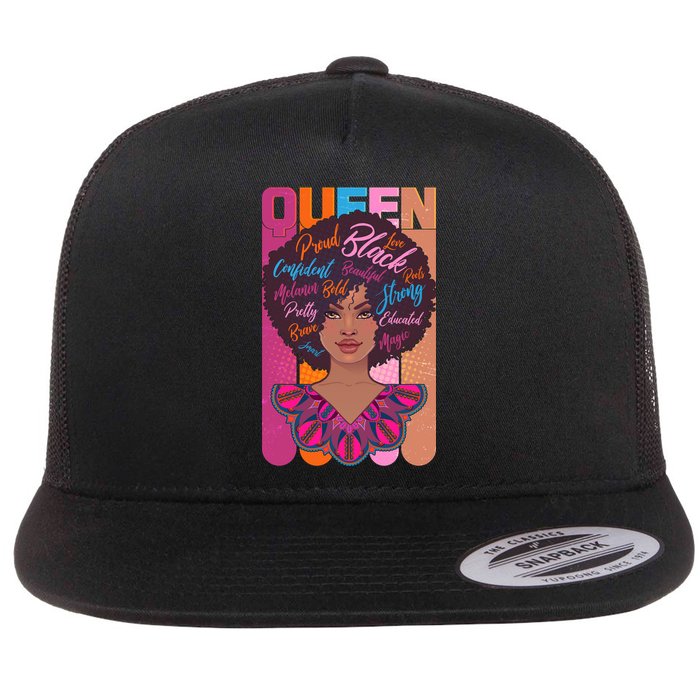 Proud Black African American Queen Flat Bill Trucker Hat