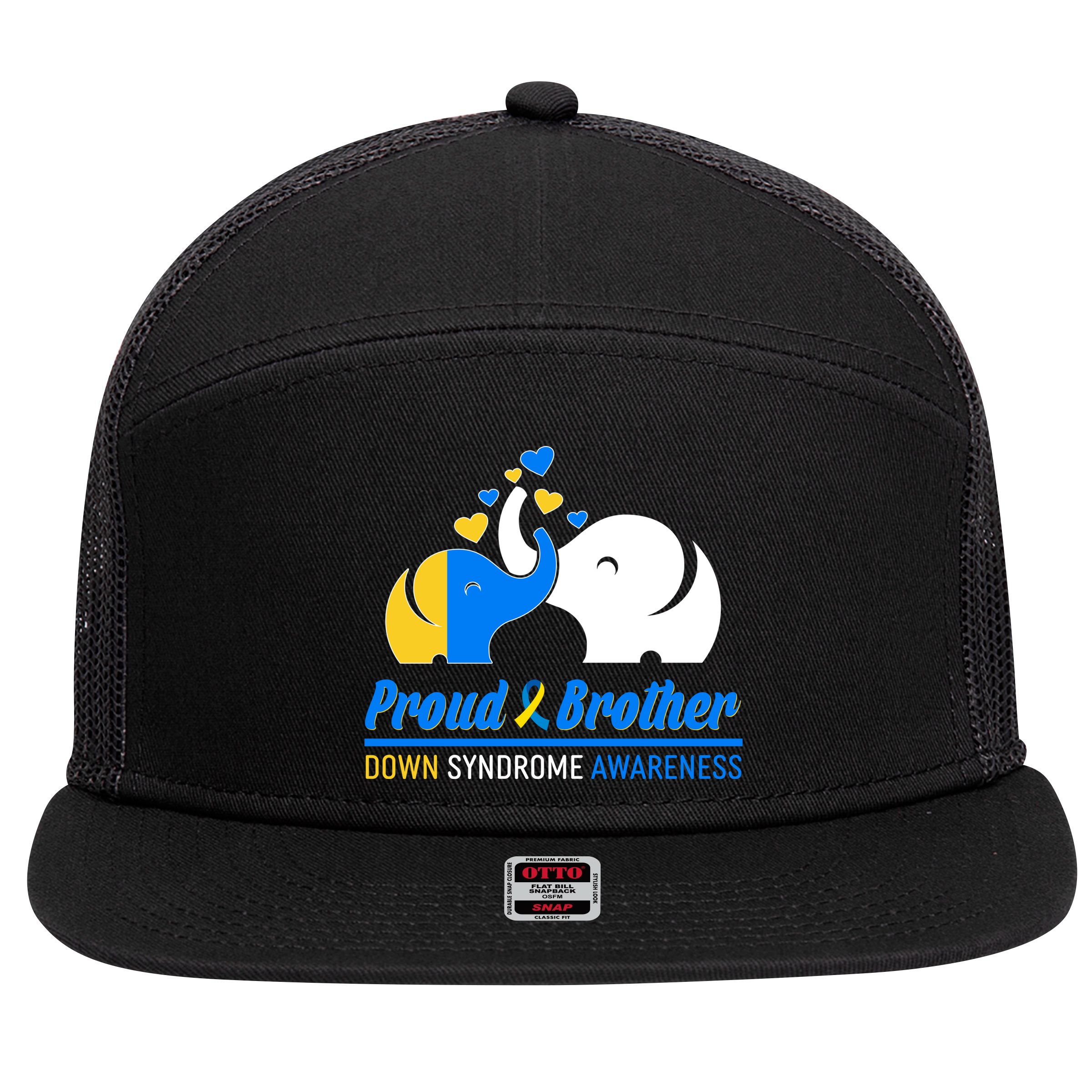 Proud Brother Down Syndrome Awareness Elephants 7 Panel Mesh Trucker Snapback Hat