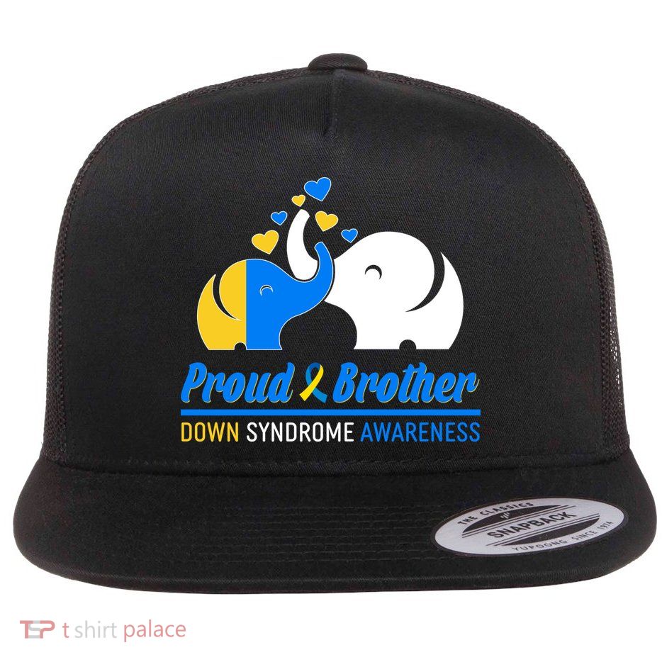 Proud Brother Down Syndrome Awareness Elephants Flat Bill Trucker Hat