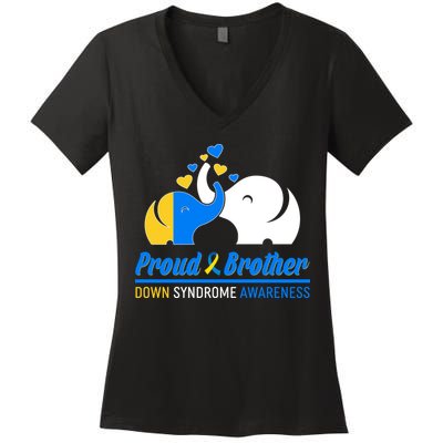 Proud Brother Down Syndrome Awareness Elephants Women's V-Neck T-Shirt