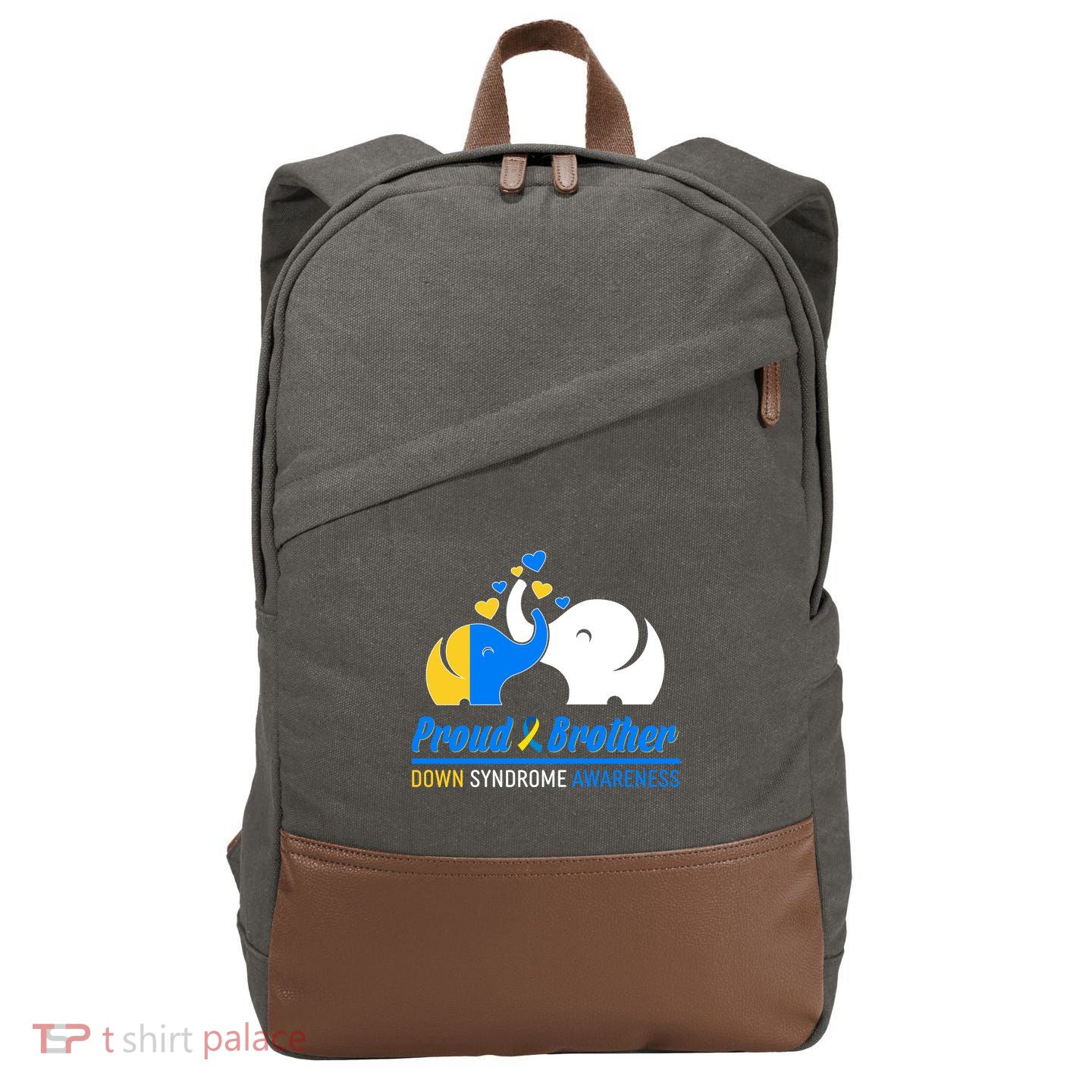 Proud Brother Down Syndrome Awareness Elephants Cotton Canvas Backpack