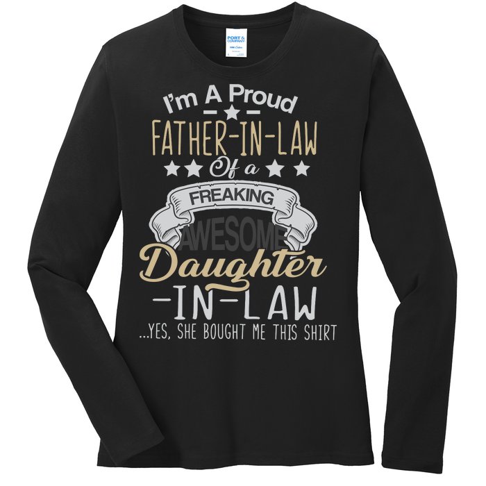 Proud Father In Law Of A Awesome Daughter-In-Law Ladies Long Sleeve Shirt