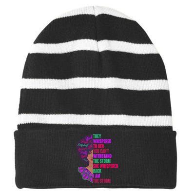 Proud Inspiring Black Woman I Am The Storm Striped Beanie with Solid Band