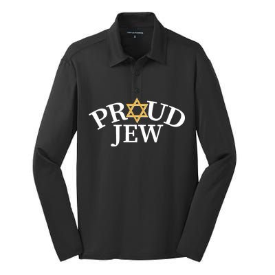 Proud Jew Jewish Star Logo Silk Touch Performance Long Sleeve Polo