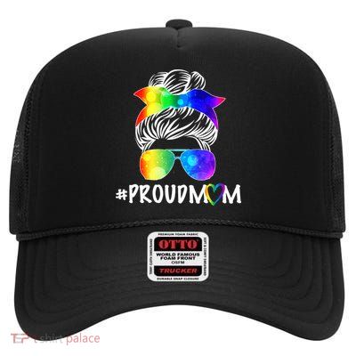 Proud Mom LGBT Rainbow Pride High Crown Mesh Back Trucker Hat