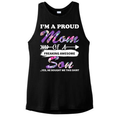 Proud Mom Of A Freaking Awesome Son Ladies PosiCharge Tri-Blend Wicking Tank