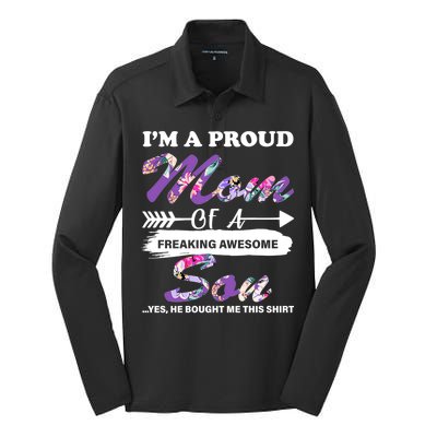 Proud Mom Of A Freaking Awesome Son Silk Touch Performance Long Sleeve Polo