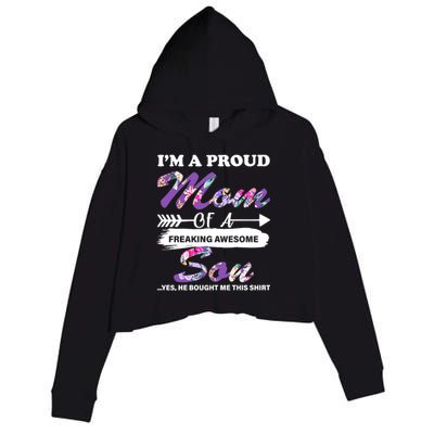 Proud Mom Of A Freaking Awesome Son Crop Fleece Hoodie