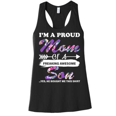 Proud Mom Of A Freaking Awesome Son Women's Racerback Tank