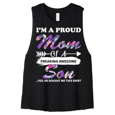 Proud Mom Of A Freaking Awesome Son Women's Racerback Cropped Tank