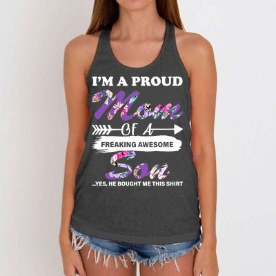 Proud Mom Of A Freaking Awesome Son Women's Knotted Racerback Tank