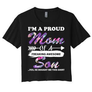 Proud Mom Of A Freaking Awesome Son Women's Crop Top Tee