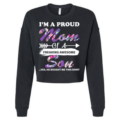 Proud Mom Of A Freaking Awesome Son Cropped Pullover Crew