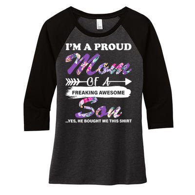 Proud Mom Of A Freaking Awesome Son Women's Tri-Blend 3/4-Sleeve Raglan Shirt