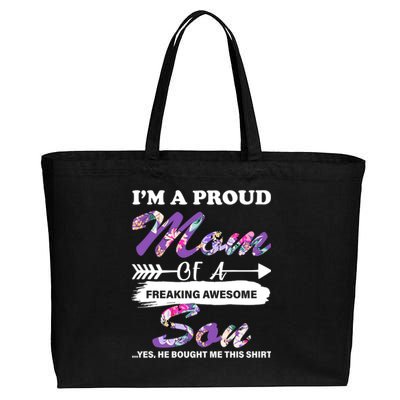 Proud Mom Of A Freaking Awesome Son Cotton Canvas Jumbo Tote