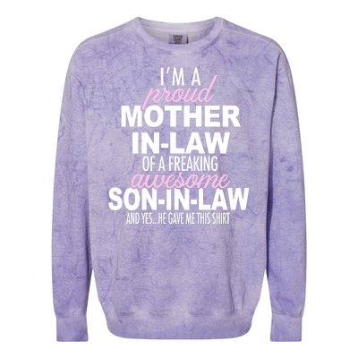 Proud Mother In Law Of Awesome Son In Law Funny Colorblast Crewneck Sweatshirt