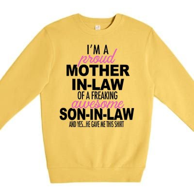 Proud Mother In Law Of Awesome Son In Law Funny Premium Crewneck Sweatshirt