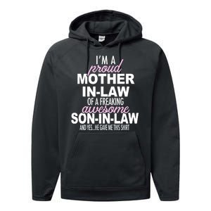 Proud Mother In Law Of Awesome Son In Law Funny Performance Fleece Hoodie