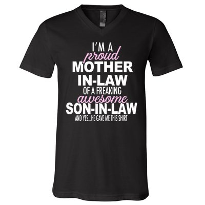 Proud Mother In Law Of Awesome Son In Law Funny V-Neck T-Shirt