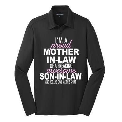 Proud Mother In Law Of Awesome Son In Law Funny Silk Touch Performance Long Sleeve Polo