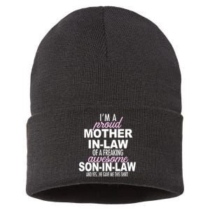 Proud Mother In Law Of Awesome Son In Law Funny Sustainable Knit Beanie