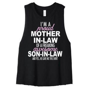 Proud Mother In Law Of Awesome Son In Law Funny Women's Racerback Cropped Tank