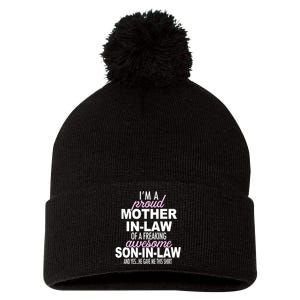 Proud Mother In Law Of Awesome Son In Law Funny Pom Pom 12in Knit Beanie