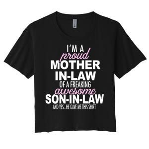 Proud Mother In Law Of Awesome Son In Law Funny Women's Crop Top Tee