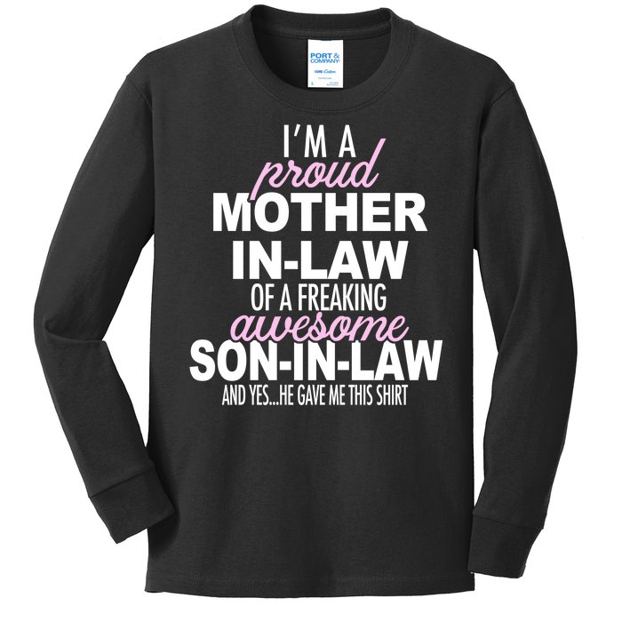 Proud Mother In Law Of Awesome Son In Law Funny Kids Long Sleeve Shirt