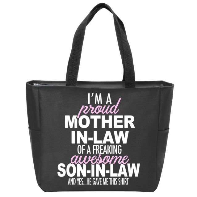 Proud Mother In Law Of Awesome Son In Law Funny Zip Tote Bag