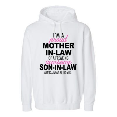 Proud Mother In Law Of Awesome Son In Law Funny Garment-Dyed Fleece Hoodie