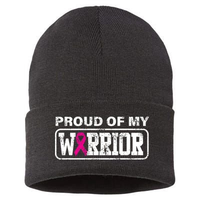 Proud Of My Warrior Breast Cancer Sustainable Knit Beanie