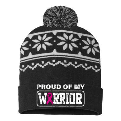 Proud Of My Warrior Breast Cancer USA-Made Snowflake Beanie