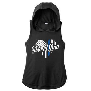 Proud Police Dad Blue Thin Line Ladies PosiCharge Tri-Blend Wicking Draft Hoodie Tank