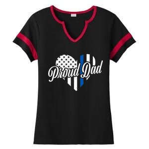 Proud Police Dad Blue Thin Line Ladies Halftime Notch Neck Tee