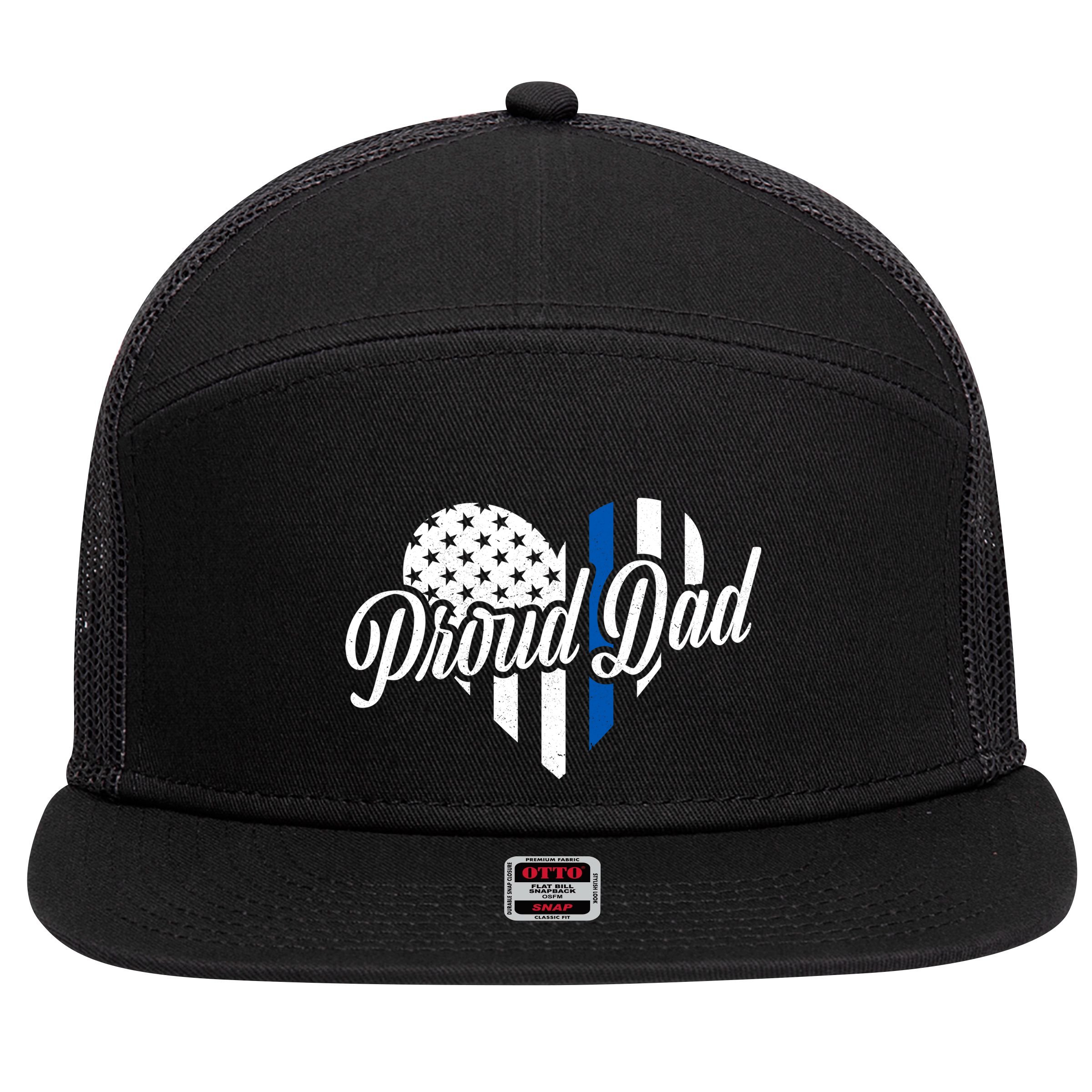 Proud Police Dad Blue Thin Line 7 Panel Mesh Trucker Snapback Hat